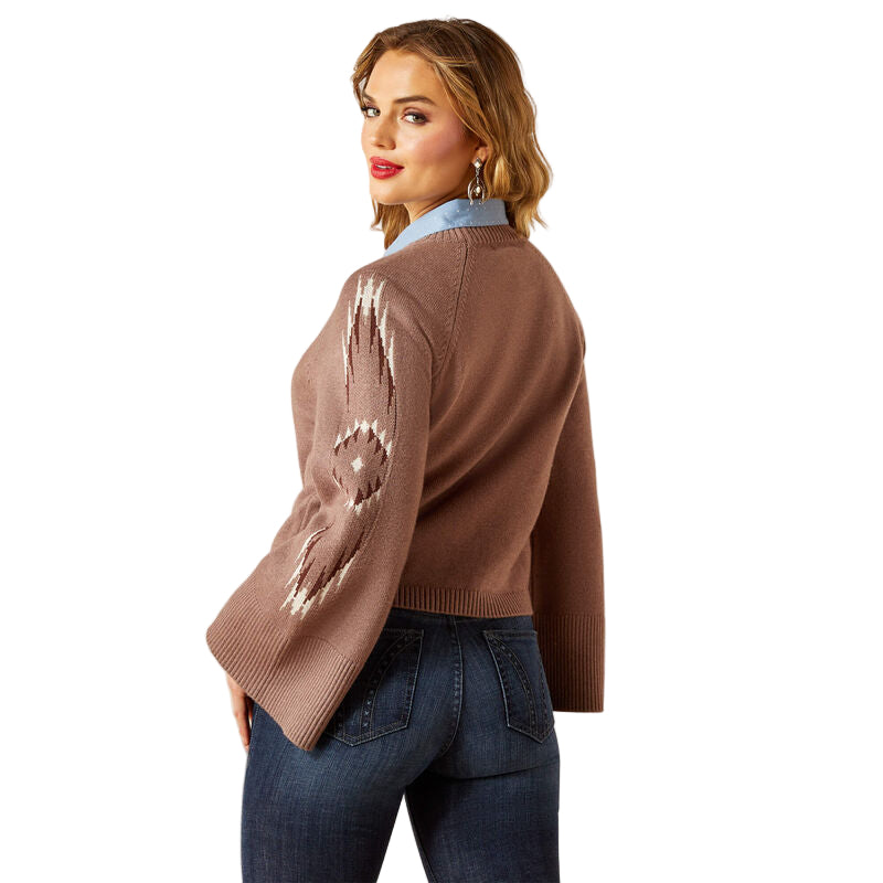 Ariat Women's Long Sleeve Cropped Caravan Sweater- Toasted Coconut Melange