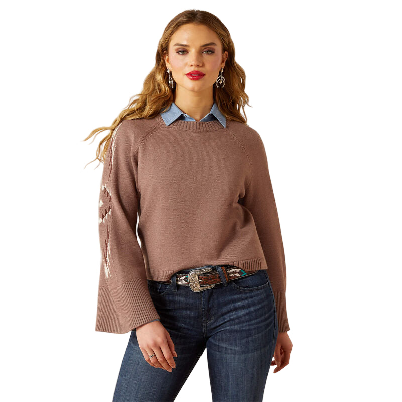 Ariat Women's Long Sleeve Cropped Caravan Sweater- Toasted Coconut Melange