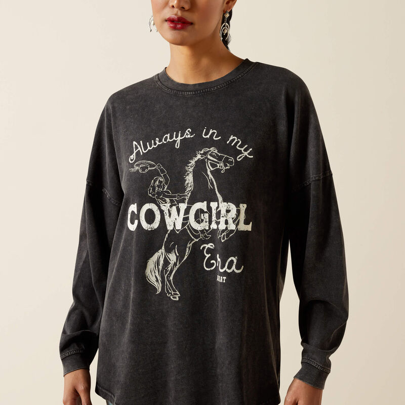 Ariat Women's Canvas Long Sleeve Oversized Tee Shirt- Black Mineral Wash