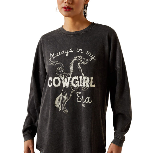 Ariat Women's Canvas Long Sleeve Oversized Tee Shirt- Black Mineral Wash