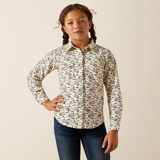 Ariat Girl's Rodeo Time Long Sleeve Shirt- Bucking Horse Print
