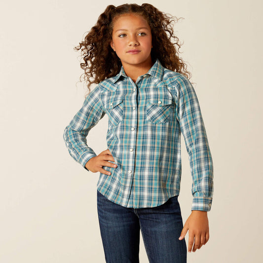 Ariat Girl's Long Sleeve Western Darla Shirt- Aquamarine Plaid