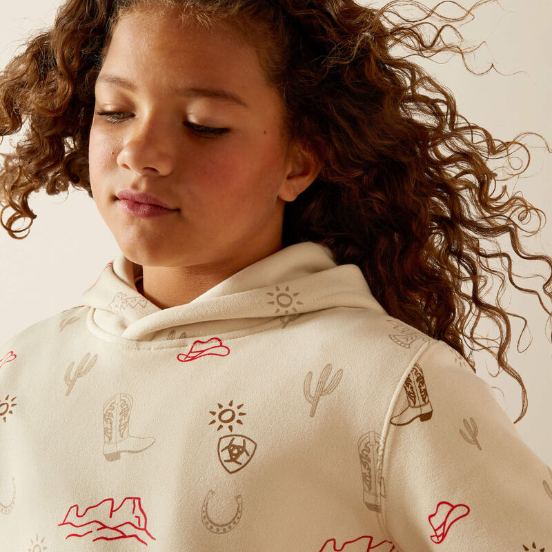 Ariat Girl's Long Sleeve Western Stamps Sweatshirt- Cream