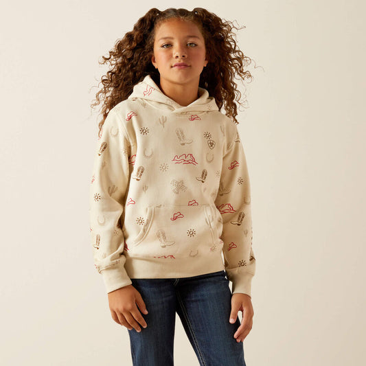 Ariat Girl's Long Sleeve Western Stamps Sweatshirt- Cream