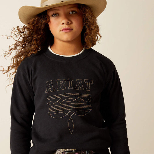 Ariat Girl's Long Sleeve Booted Logo Sweatshirt- Black