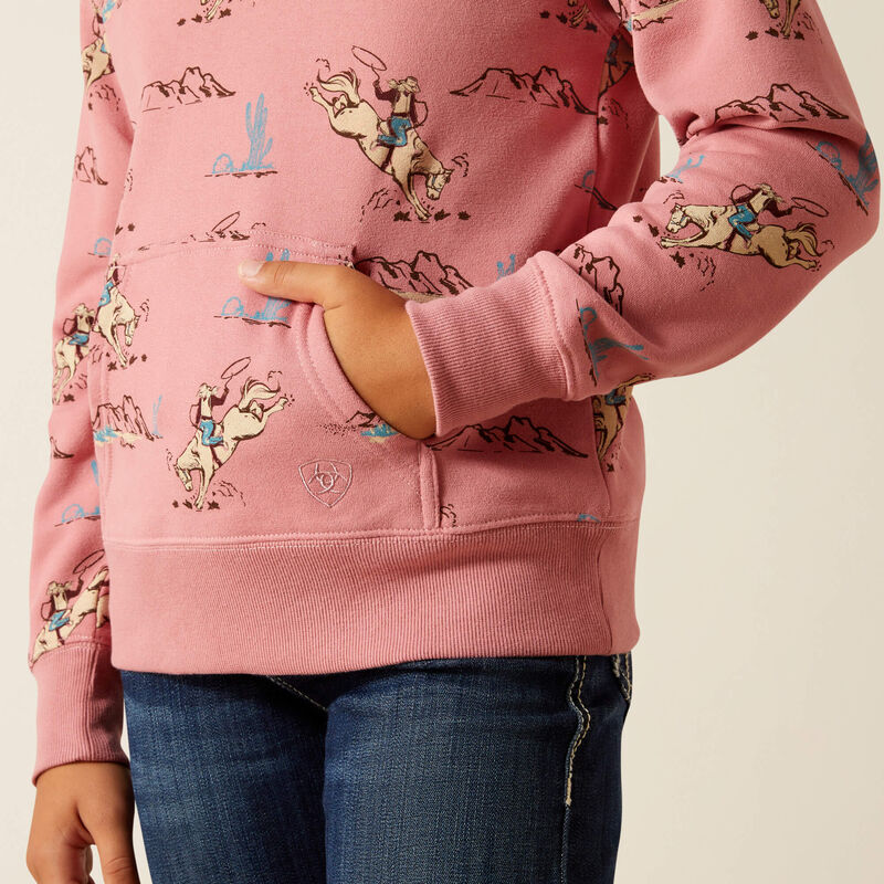 Ariat Girl's Bronc Scene 1/4 Zip Sweatshirt - Bronc Toile
