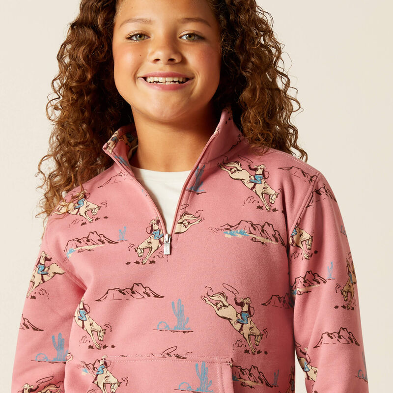 Ariat Girl's Bronc Scene 1/4 Zip Sweatshirt - Bronc Toile