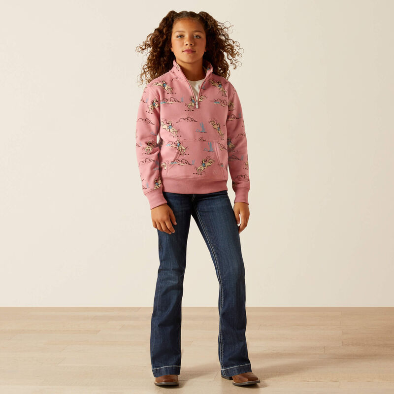 Ariat Girl's Bronc Scene 1/4 Zip Sweatshirt - Bronc Toile
