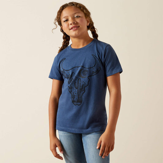Ariat Girl's Short Sleeve Bull Night Sky Tee Shirt- Navy Heather