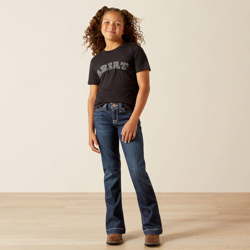 Ariat Girl's Ariat Boot Stitch Logo Tee Shirt- Black