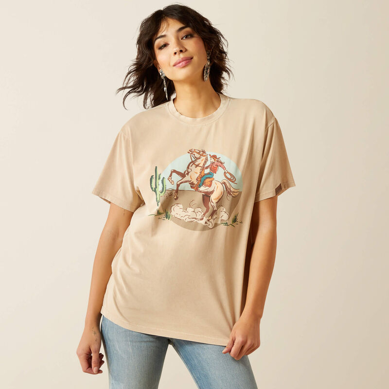 Ariat Women's Short Sleeve Ride On Tee Shirt- Oyster Grey Mineral Wash