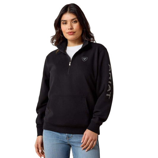 Ariat Women's Long Sleeve 1/2 zip Sweatshirt- Black