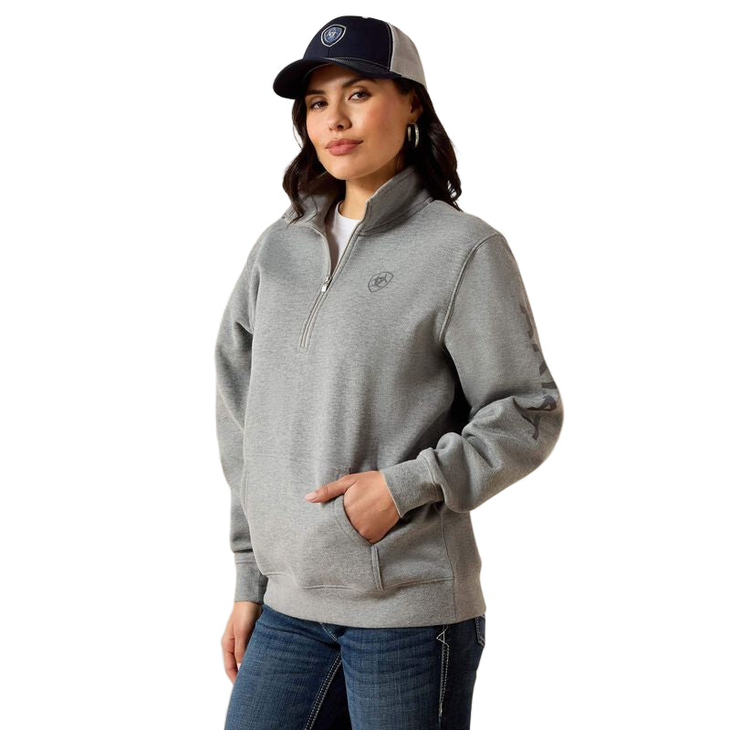 Ariat Women's 1/2 zip Long Sleeve Sweatshirt- Heather Grey