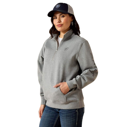Ariat Women's 1/2 zip Long Sleeve Sweatshirt- Heather Grey