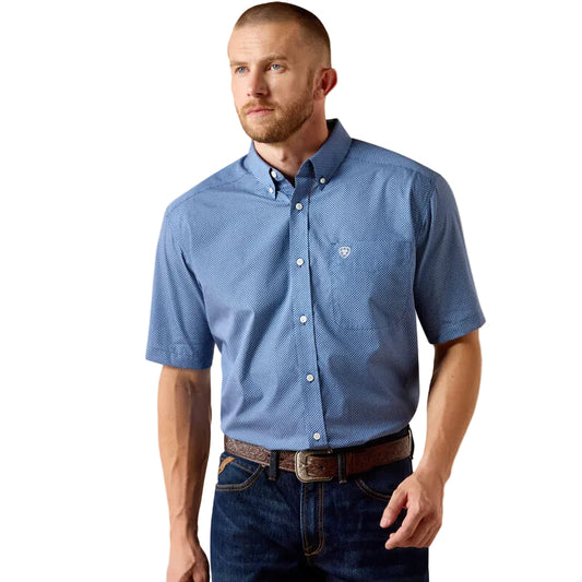Ariat Men's Wrinkle Free Case Classic Fit Shirt- Ensign Blue Geo Print