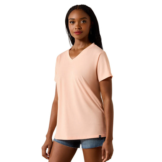 Ariat Women's Compass V-Neck Short Sleeve Tee Shirt - Peach Amber