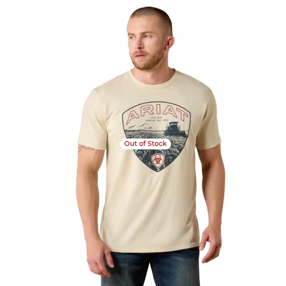 Ariat Men's Land of the Free Farm Shield Classic Fit Short Sleeve Tee Shirt - Natural