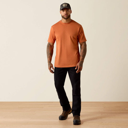 Ariat Men's Rebar Cotton Strong Standard Short Sleeve Tee Shirt - Sunset Orange Heather