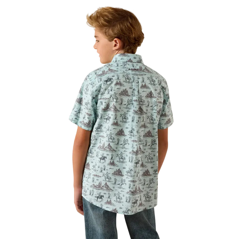 Ariat Boy's Short Sleeve Pratt Shirt- Blue Glow