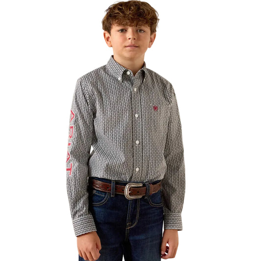 Ariat Boy's Team Ward Long Sleeve Shirt - Black/Red