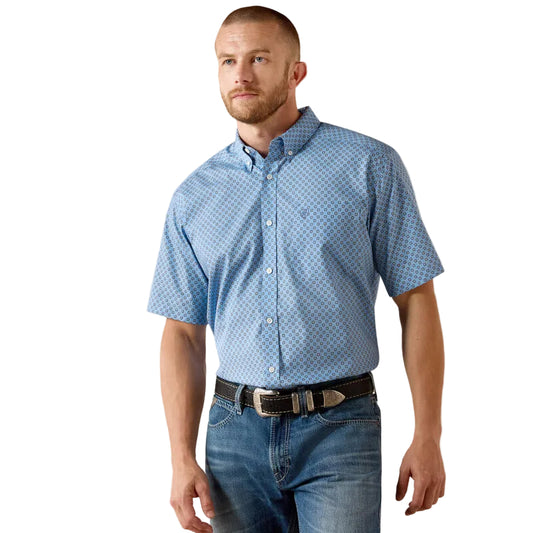 Ariat Men's Wrinkle Free Cash Classic Fit Shirt- Blissful Blue Medallion Print