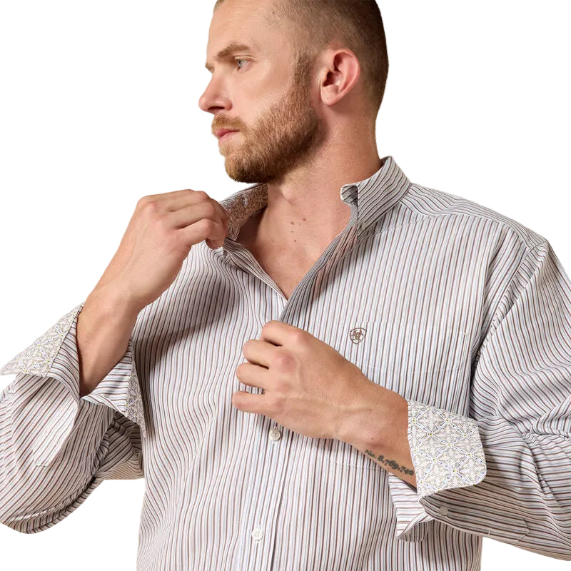 Ariat Men's Wrinkle Free Cory Classic Fit Shirt- White Stripe