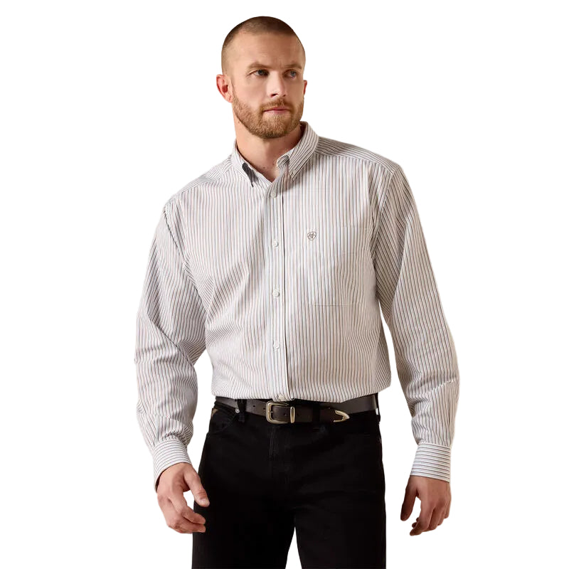 Ariat Men's Wrinkle Free Cory Classic Fit Shirt- White Stripe
