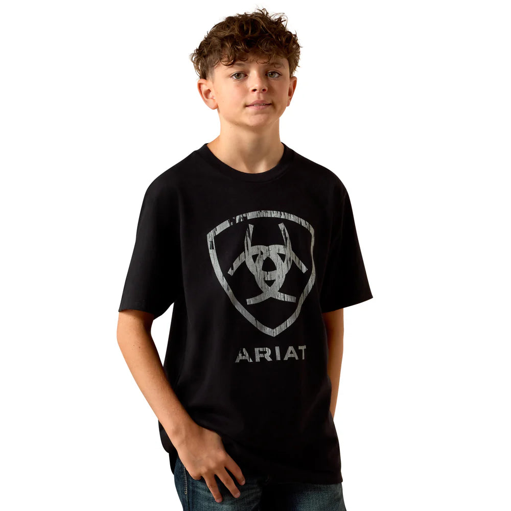 Ariat Boy's Barn Shield Short Sleeve Tee Shirt- Black