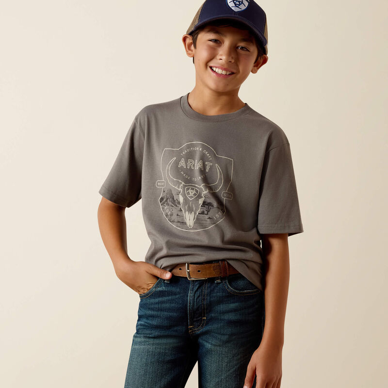 Ariat Boy's Desert Badge Tradition Short Sleeve Tee Shirt - Smoked Pearl
