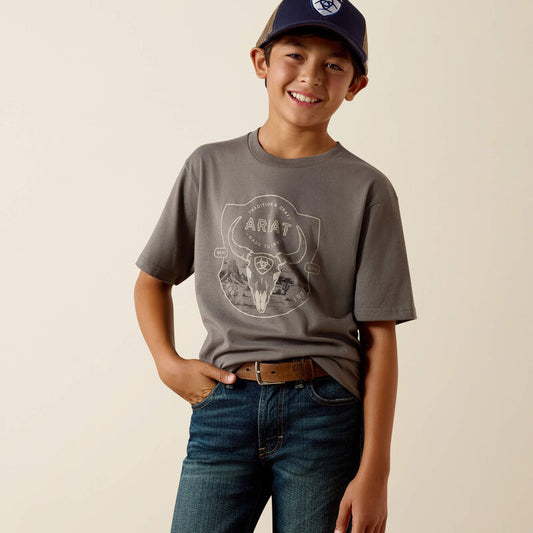 Ariat Boy's Desert Badge Tradition Short Sleeve Tee Shirt - Smoked Pearl