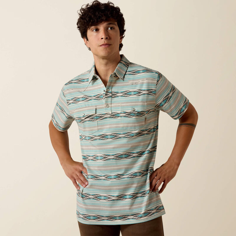 Ariat Men's Retro Western Snap Polo Shirt - Moonbeam