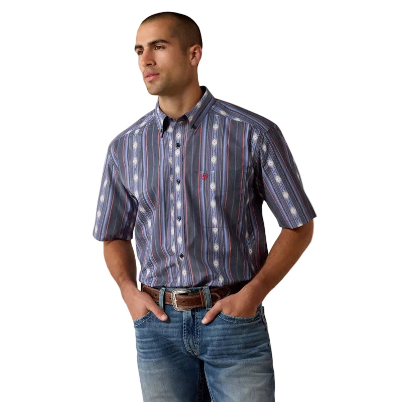 Ariat Men's Berke Classic Fit Southwest Stripe Short Sleeve Shirt - Evening Blue