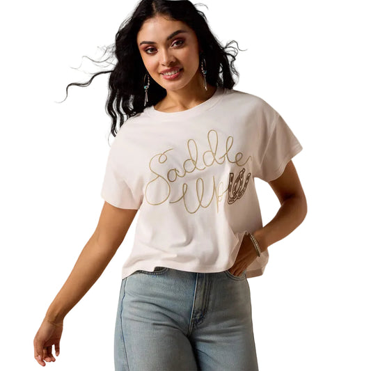 Ariat Women's Saddle Up Short Sleeve Tee Shirt - Sea Salt