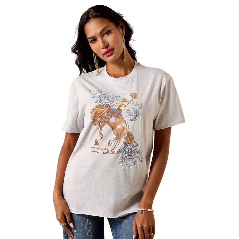 Ariat Women's Short Sleeve Cowboy Rose Tee Shirt - Steel Heather