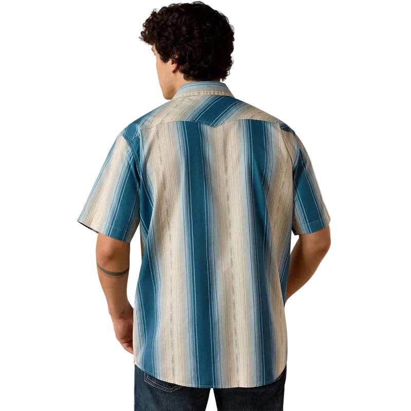 Ariat Men's Retro Hyland Short Sleeve Fitted Snap Shirt - Colonial Blue Stripe