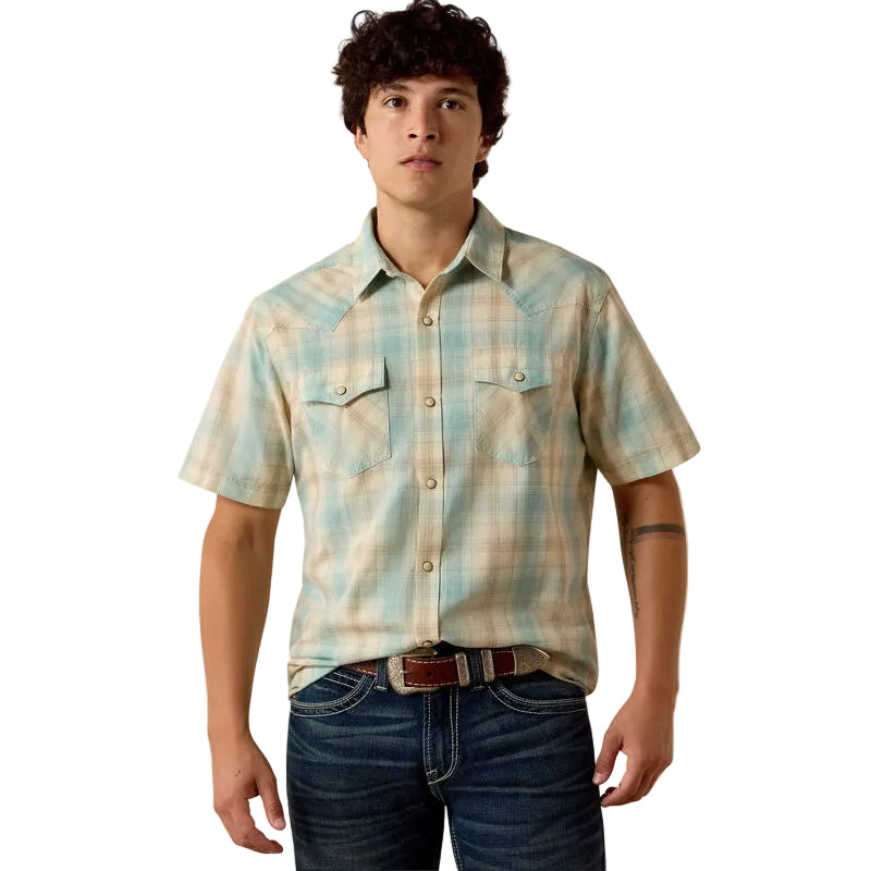 Ariat Men's Short Sleeve Fitted Retro Hartman Shirt - Aquifer Plaid