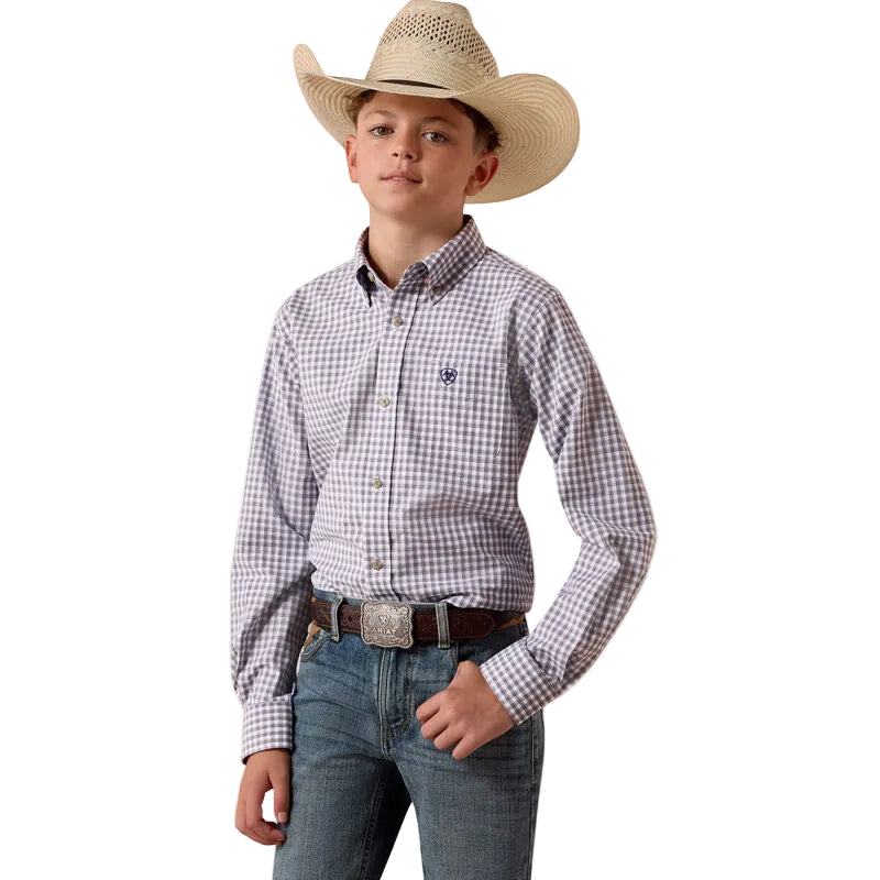 Ariat Boy's Pro Series Blaire Long Sleeve Plaid Shirt - Sheet Grey