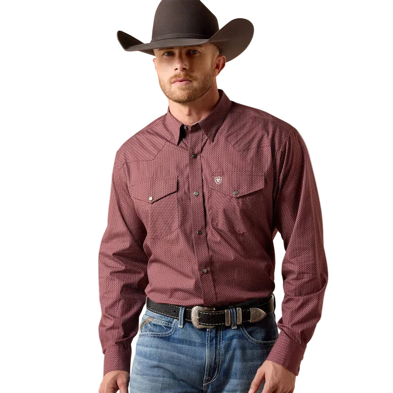 Ariat Men's Wrinkle Free Dion Classic Fit Long Sleeve Snap Shirt - Red Mahogany