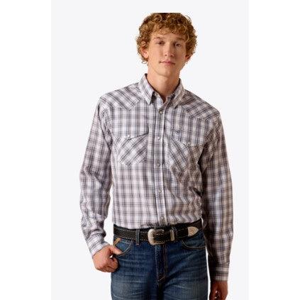 Ariat Men's Wrinkle Free Dash Fitted Snap Shirt - Blue Multi Plaid