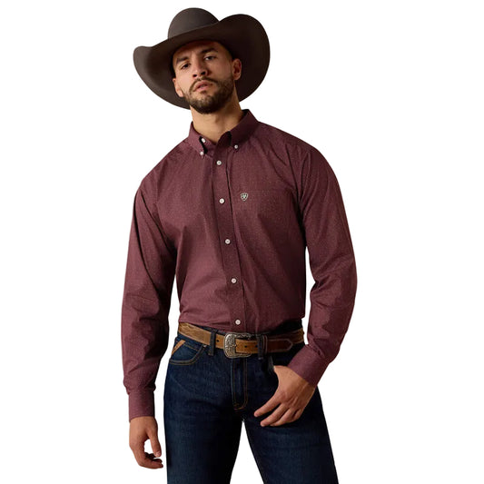 Ariat Men's Wrinkle Free Wrenly Classic Fit Long Sleeve Dot Print Shirt - Red Mahogany