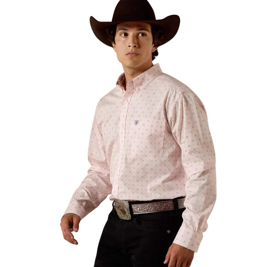 Ariat Men's Wrinkle Free Wally Fitted Long Sleeve Geo Print Shirt - Barely Pink