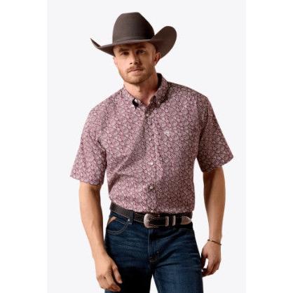 Ariat Men's Wrinkle Free Wadell Classic Fit Short Sleeve Paisley Print Shirt - Red Mahogany