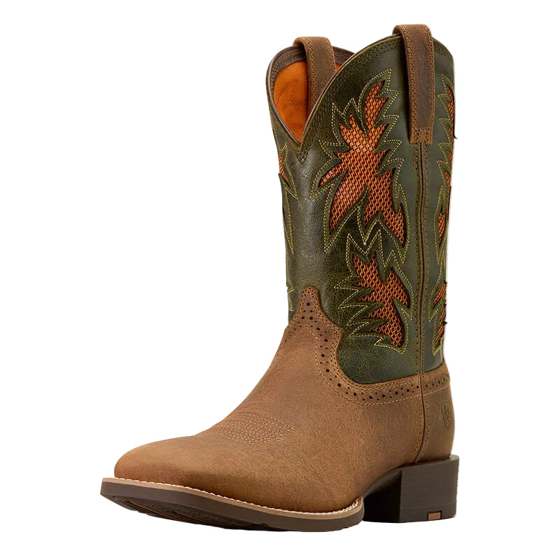 Ariat Men's Sport Cool VentTEK Wide Square Toe Cowboy Boot - Buff Tan/Dusty Olive