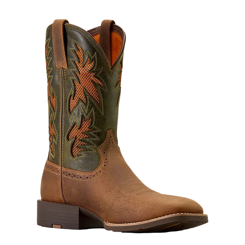 Ariat Men's Sport Cool VentTEK Wide Square Toe Cowboy Boot - Buff Tan/Dusty Olive