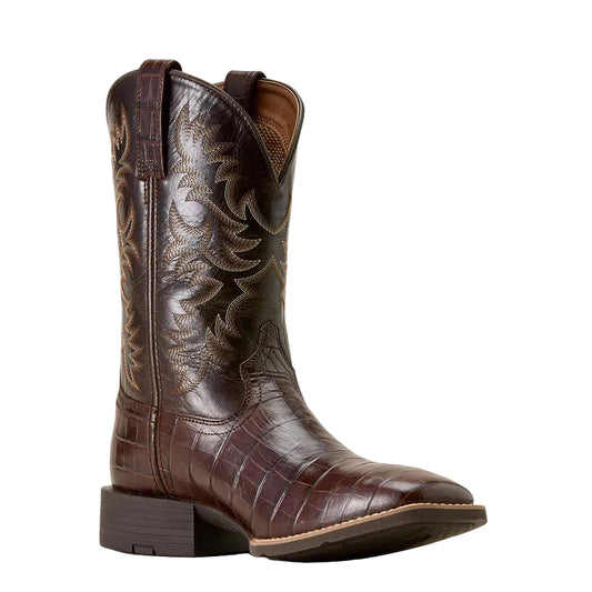 Ariat Men's Sport Latigo Wide Square Toe Cowboy Boot - Chocolate Print/Bitter Chocolate