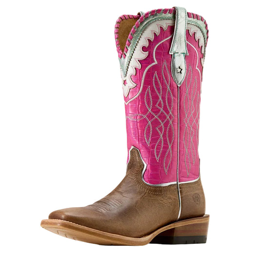 Ariat Women's Riata Wide Square Toe Western Boot - Fawn/Knockout Pink