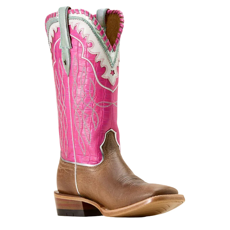 Ariat Women's Riata Wide Square Toe Western Boot - Fawn/Knockout Pink