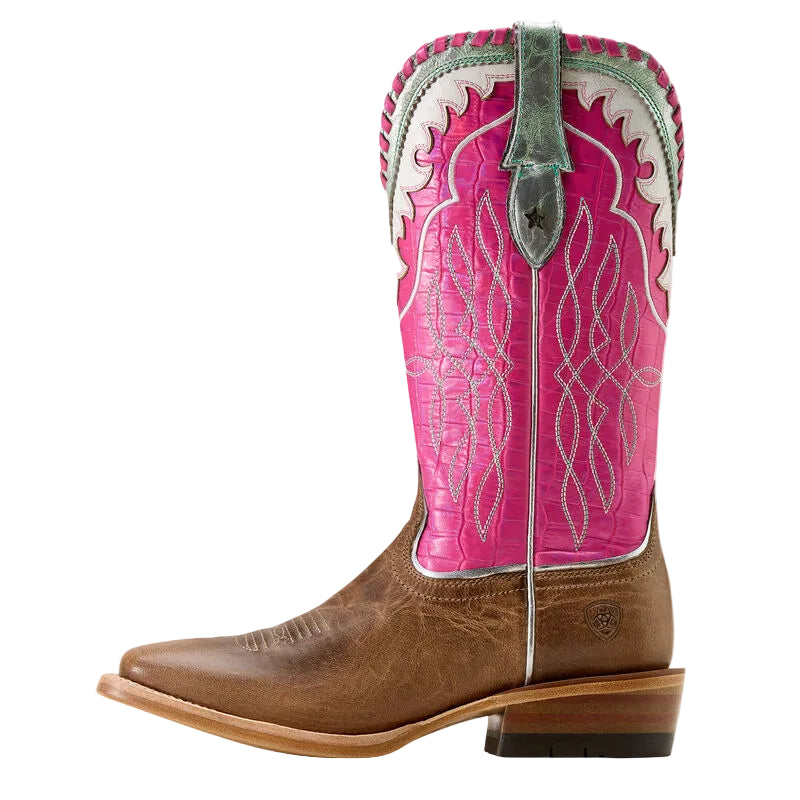 Ariat Women's Riata Wide Square Toe Western Boot - Fawn/Knockout Pink