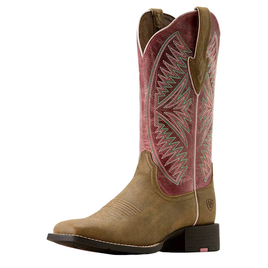 Ariat Women's Round Up Ruidoso Wide Square Toe Western Boot - Brown Bomber/Dusty Rose