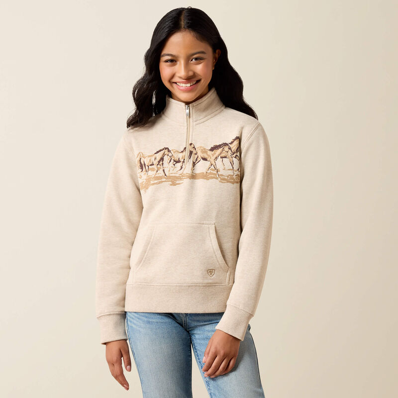 Ariat Youth Running Wild 1/4 Zip Sweatshirt - Oatmeal Heather